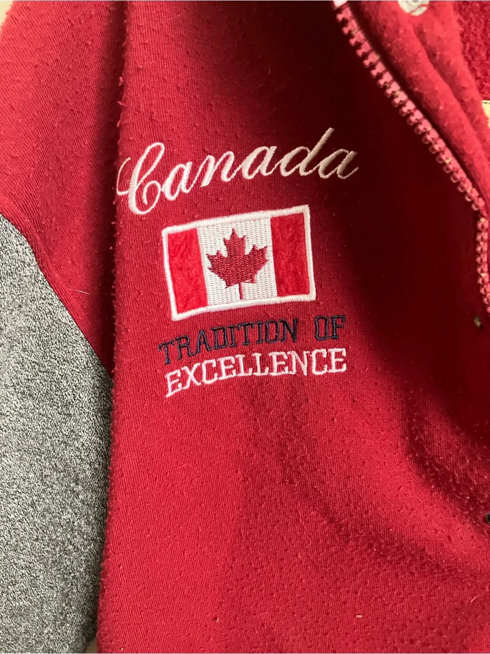 Canada Vintage Red & Gray Hooded Varsity Bomber Jacket